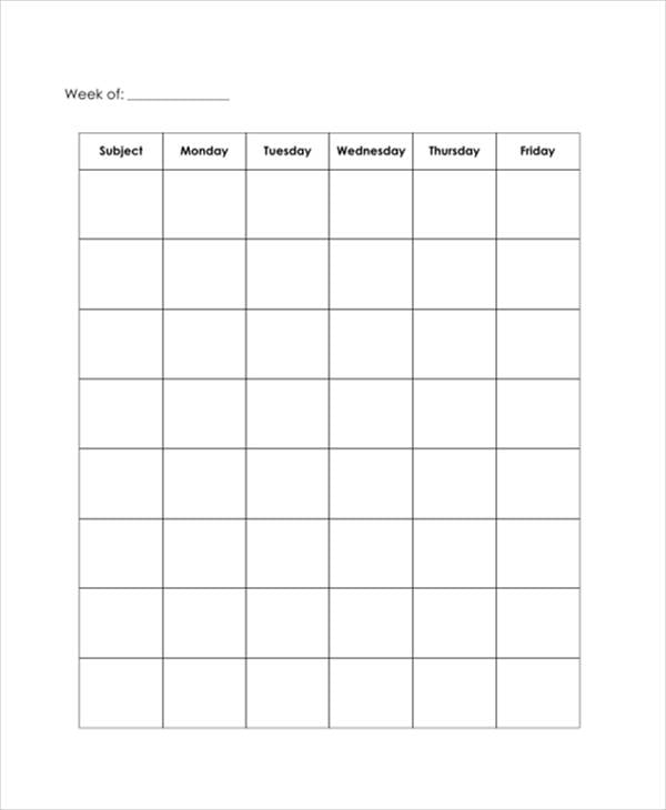 free blank workout schedule template