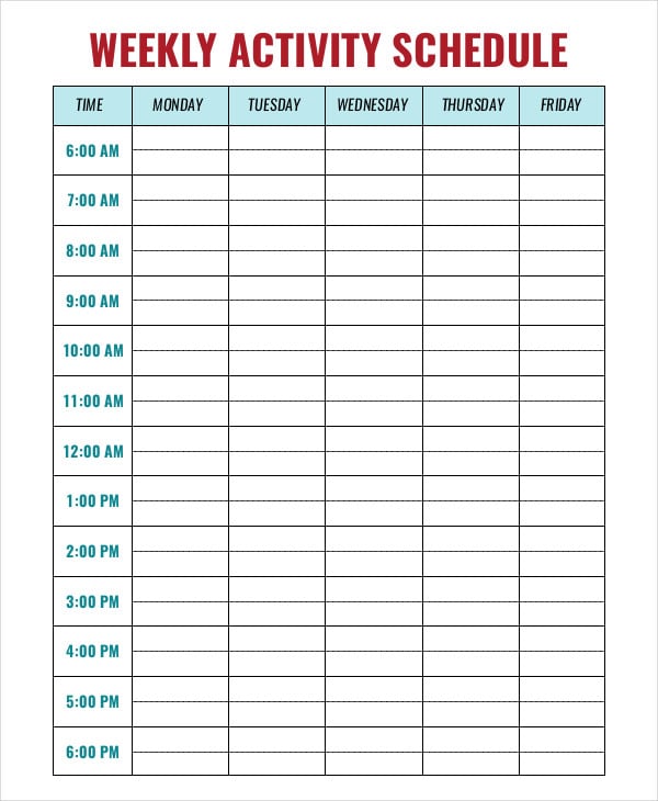 Weekly Activity Schedule Template - 6+ Free Word, PDF Format Download!