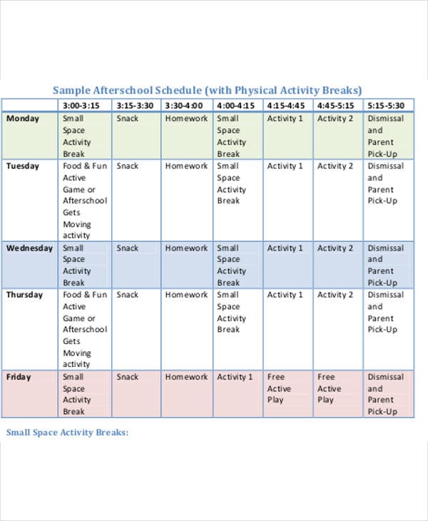 After School Schedule Template 10  Free Word PDF Format Download