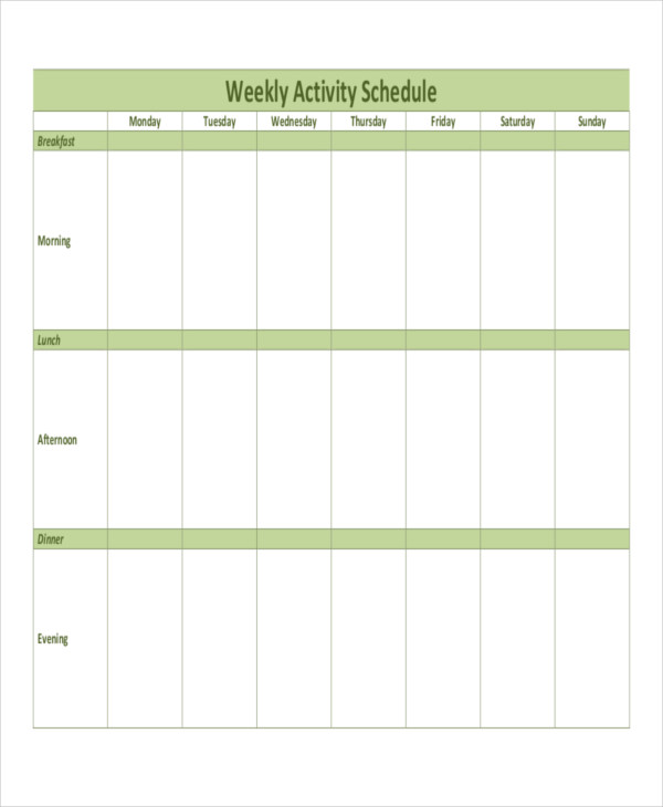 Weekly Activity Schedule Template - 6+ Free Word, PDF Format Download!