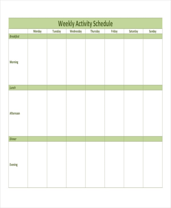 Weekly Activity Schedule Template - 6+ Free Word, PDF Format Download!