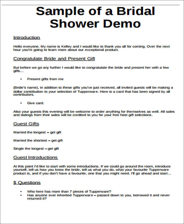 Bridal Shower Agenda Template