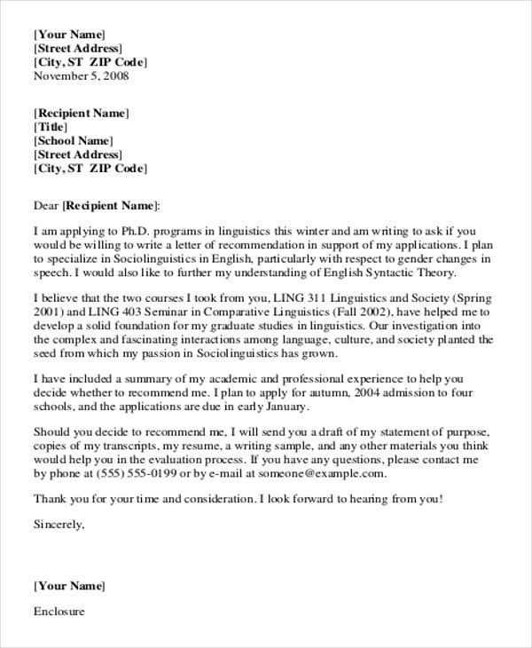 formal reference letter request template