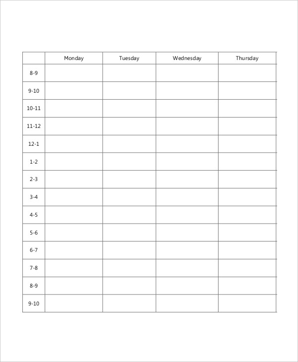 Printable Class Schedule Template Card Template