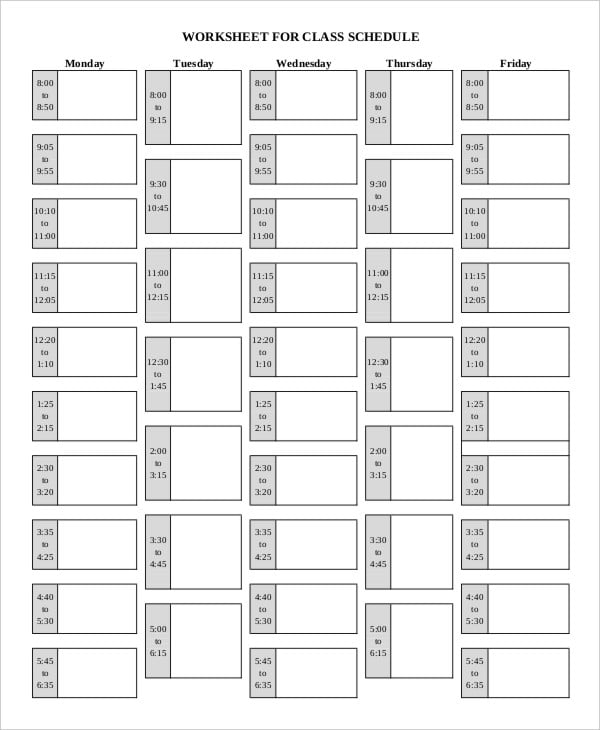 blank school schedule printable