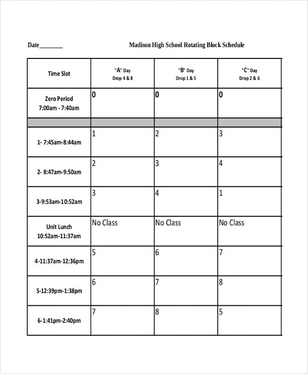 blank high school schedule template