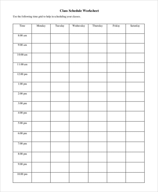 Blank School Schedule Template 8+ Free PDF, Word Format