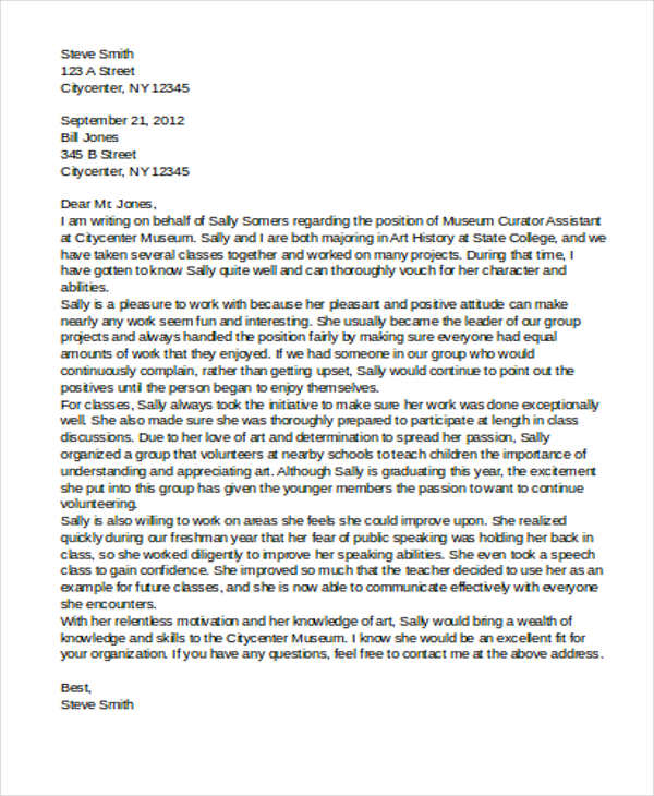 Formal Reference Letter Template