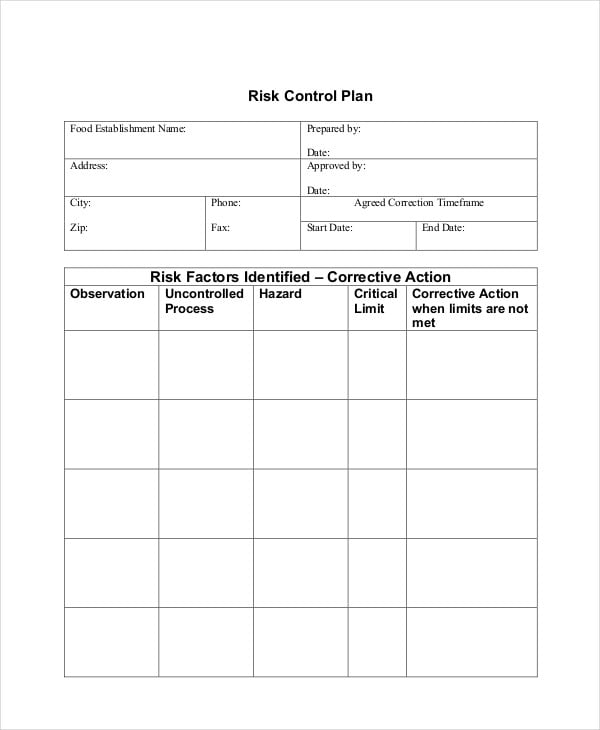 risk action control plan template