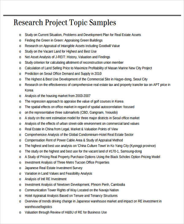 real estate research paper topics