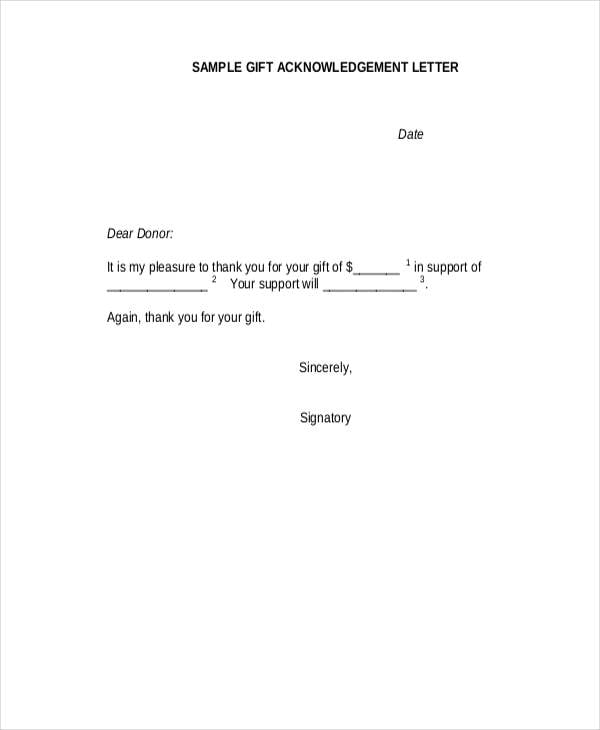 gift received acknowledgement letter template