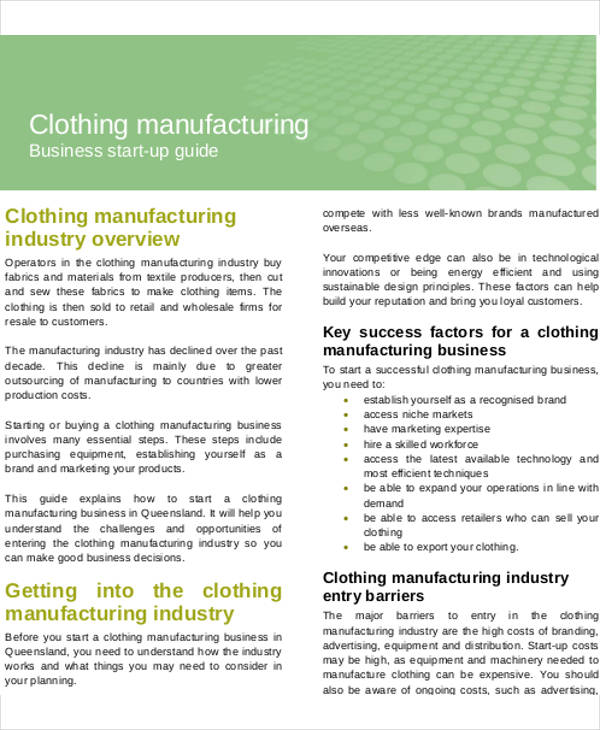 manufacturing business plans examples