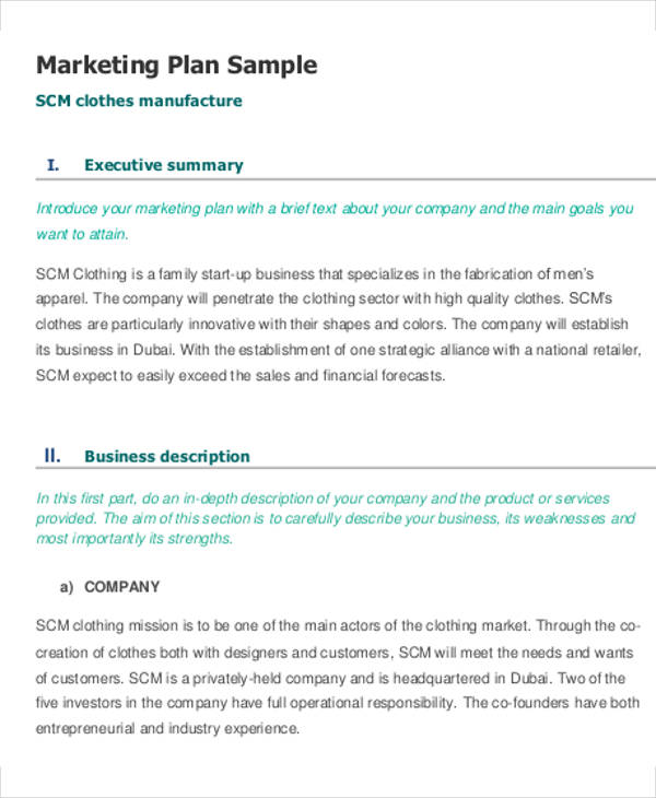 manufacturing business marketing plan template