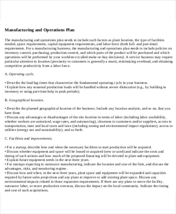 business plan on manufacturing