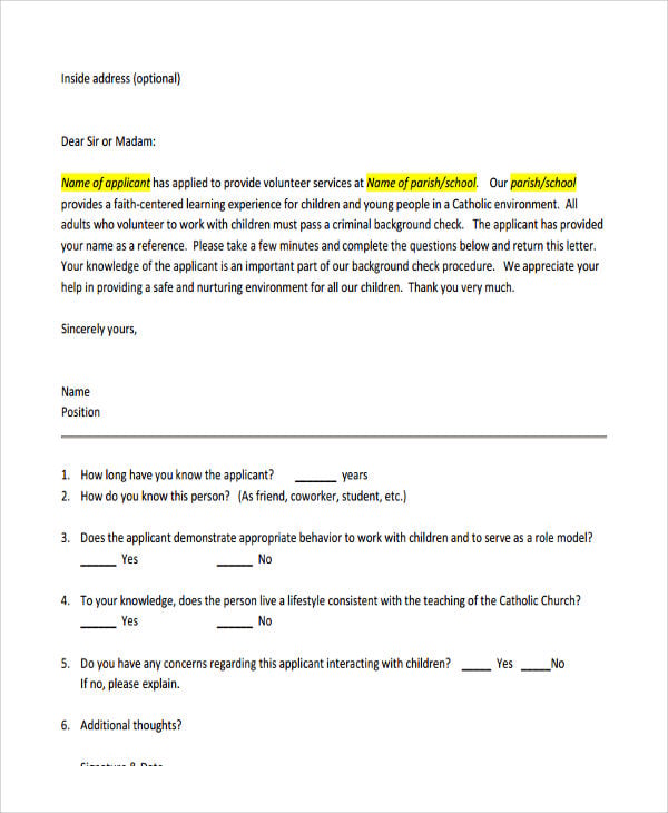volunteer teaching reference letter template