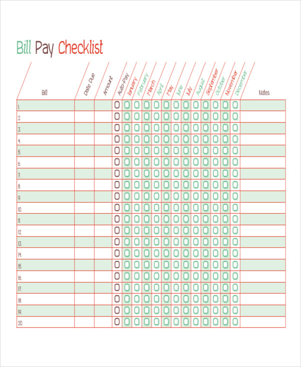 Bills To Pay Template Card Template