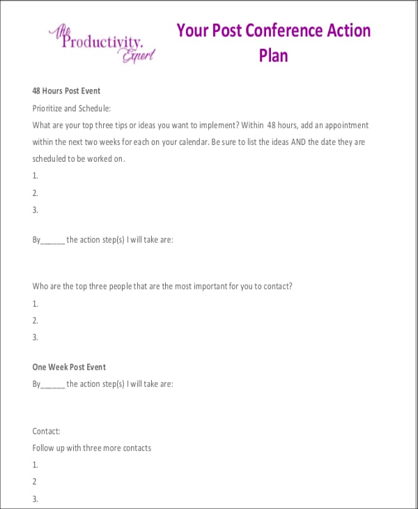 post event action plan template