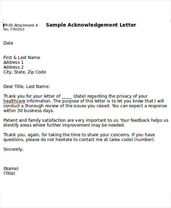 5 Business Acknowledgement Letter Templates 5 Free Word Pdf