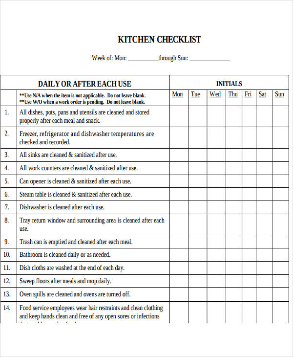 Printable Restaurant Cleaning Checklist Printable Blank World