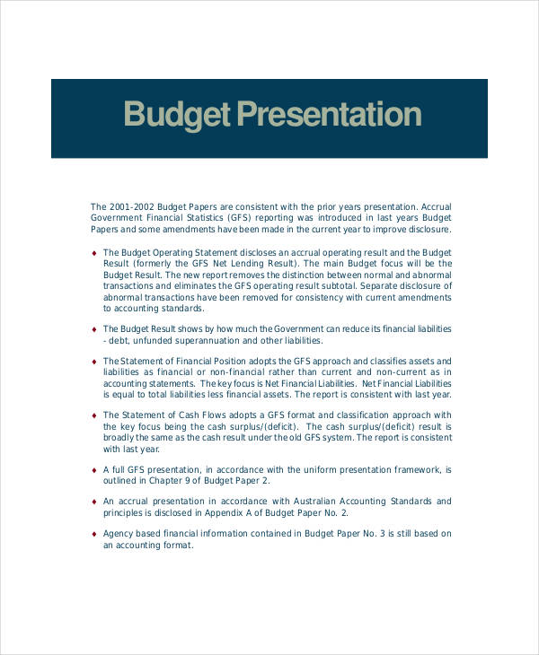 introduction to budget presentation