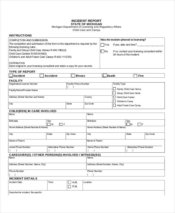 blank incident report template