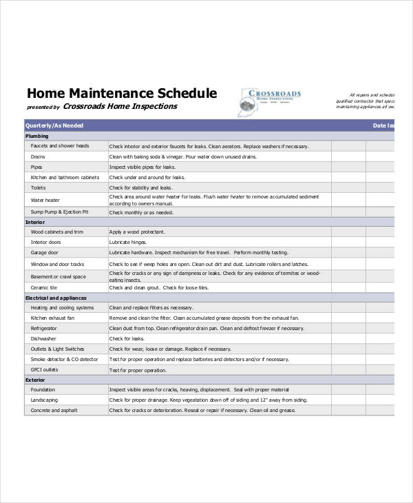 Home Maintenance Schedule Template - 7+ Free PDF, Word Format Download!