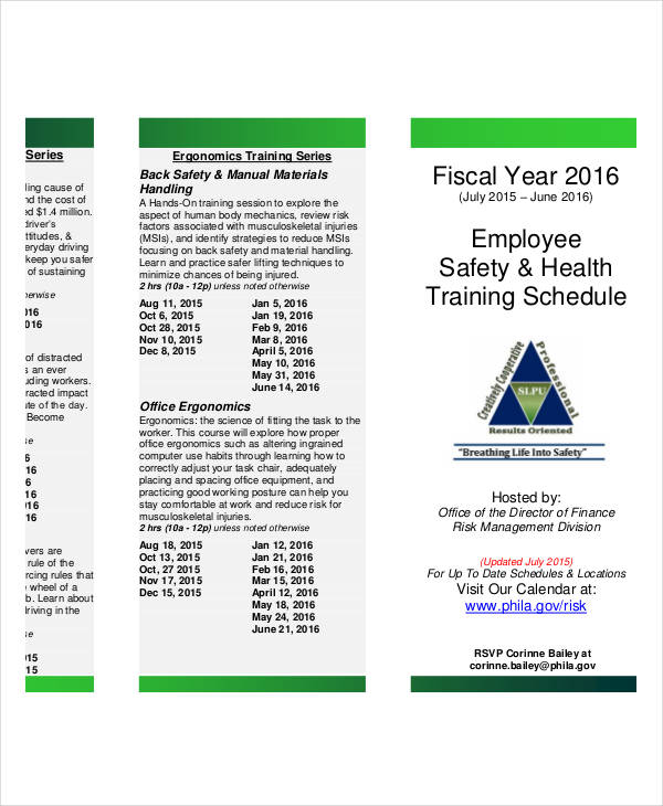 employee safety training schedule template