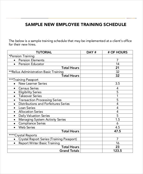 new employee training schedule template