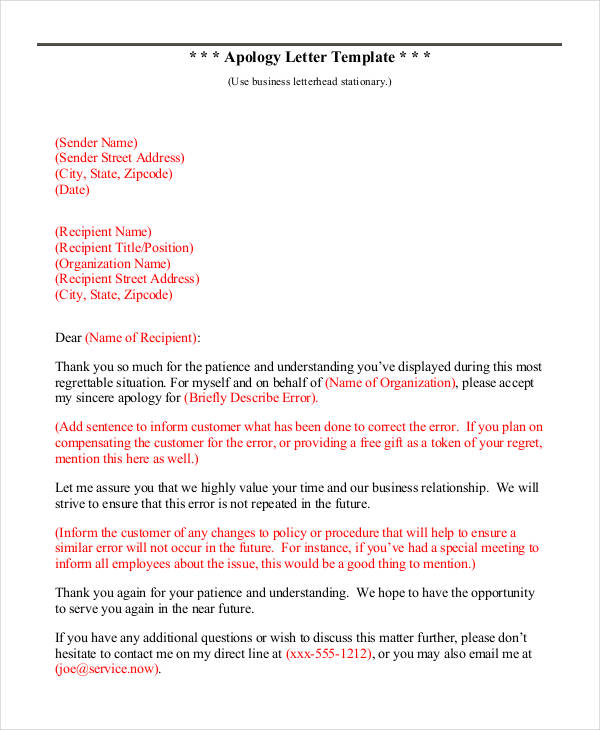 Apology Letter Template - 9+ Free Word, PDF Documents Download