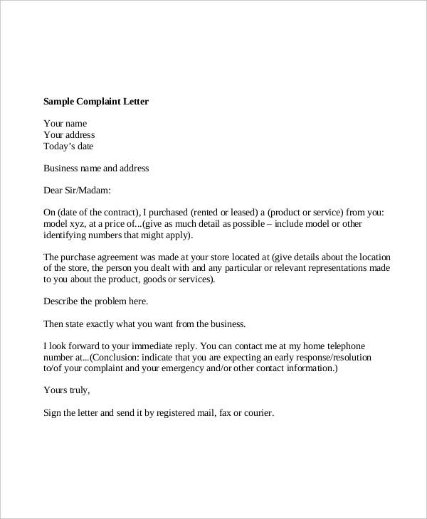 complaint letter template pdf