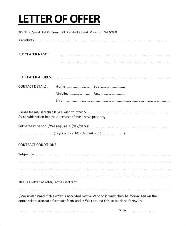 contract letter of offer template