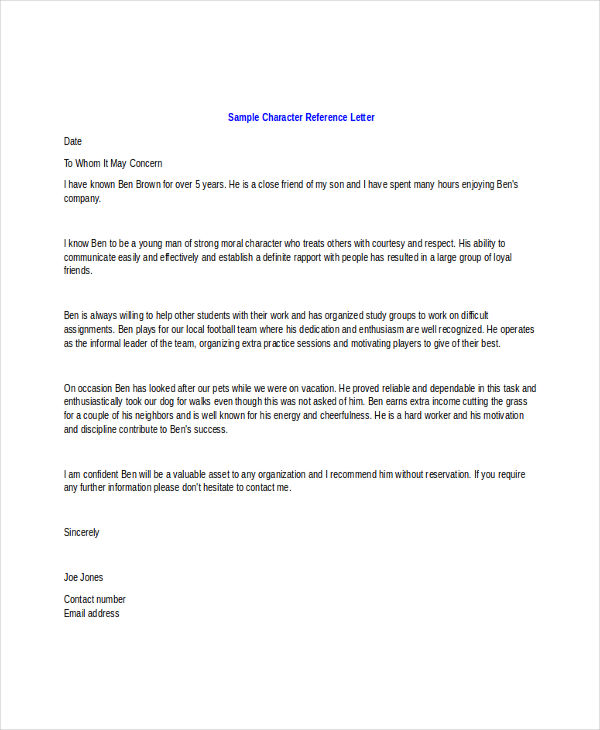 character reference letter template