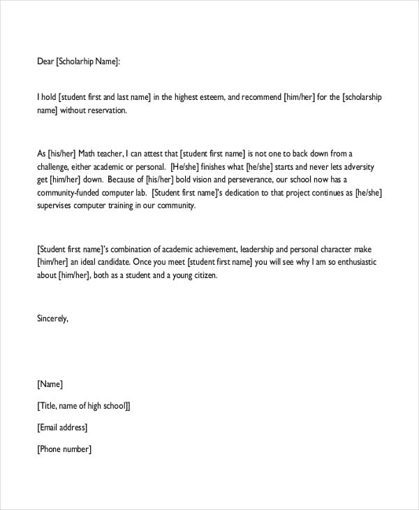 character reference letter template for student