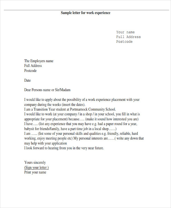 7+ Work Letter Templates - 6+ Free Sample, Example Format Download