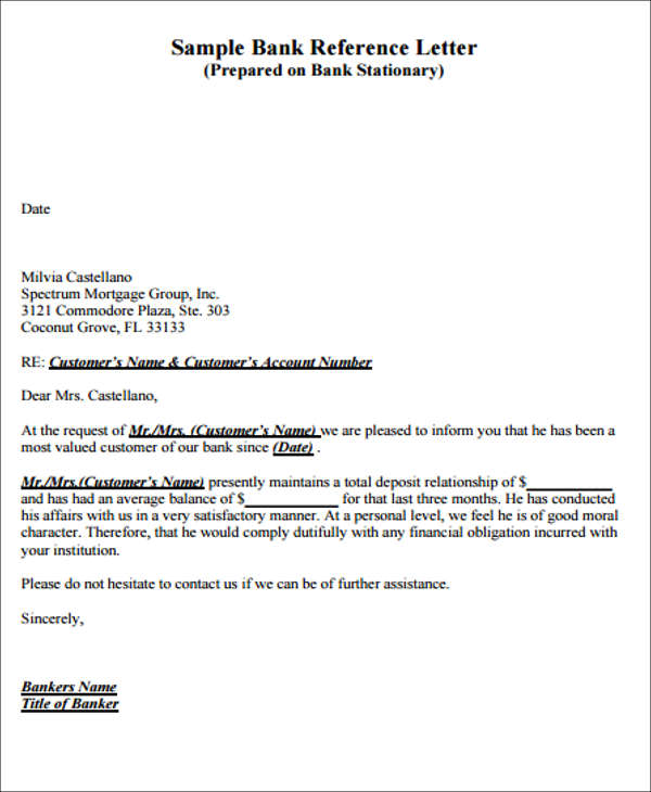 bank reference letter template