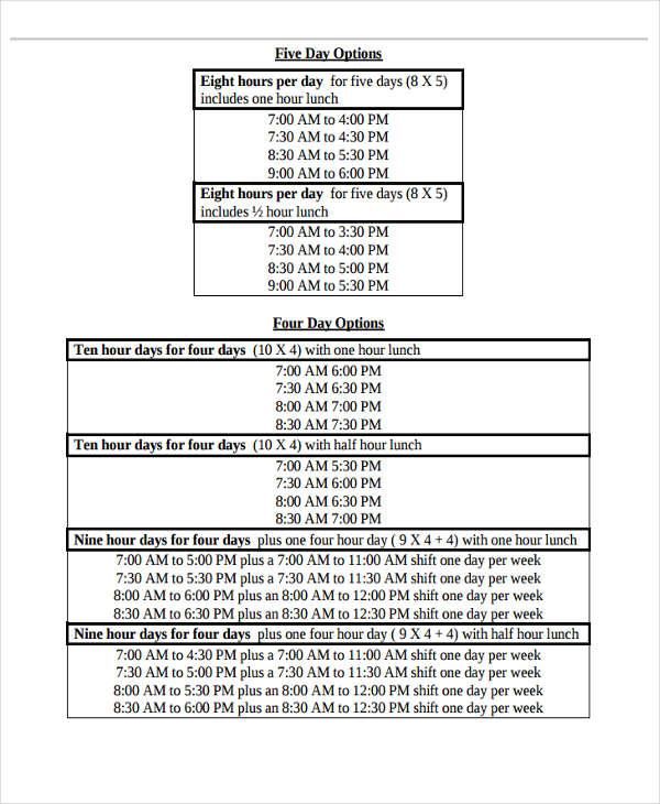 business work schedule in pdf
