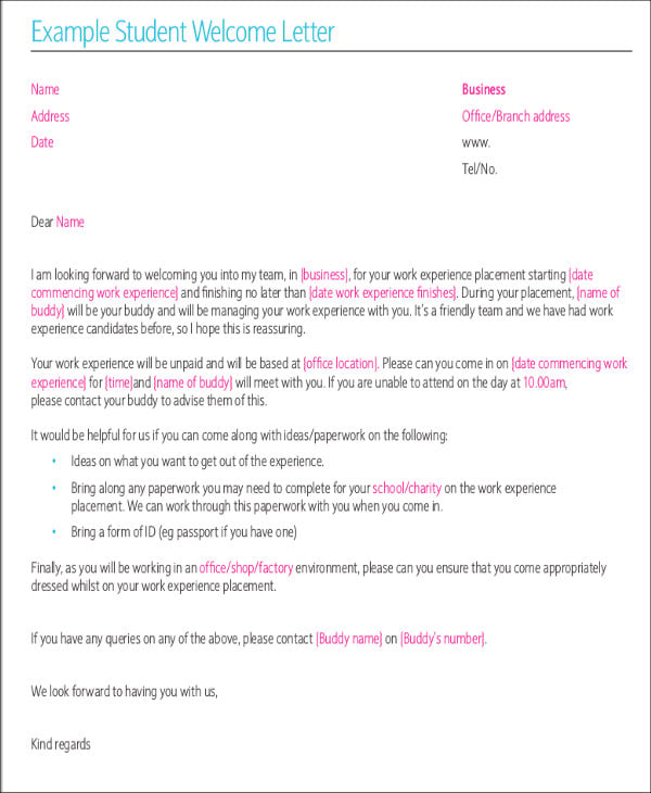 student welcome letter template