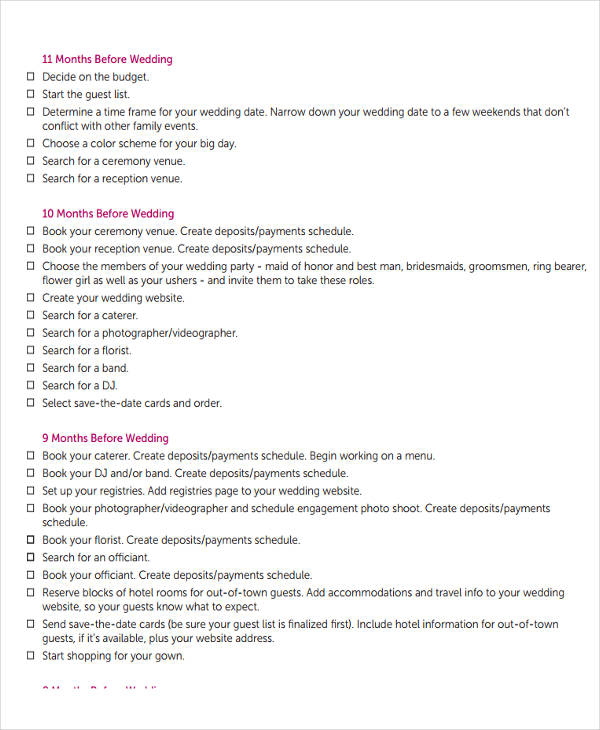 wedding planner payment schedule template
