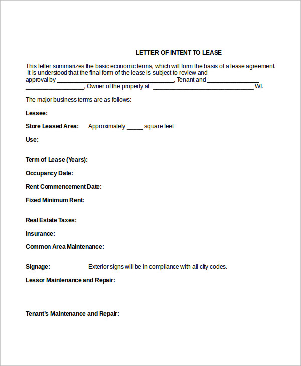 intent to lease letter template