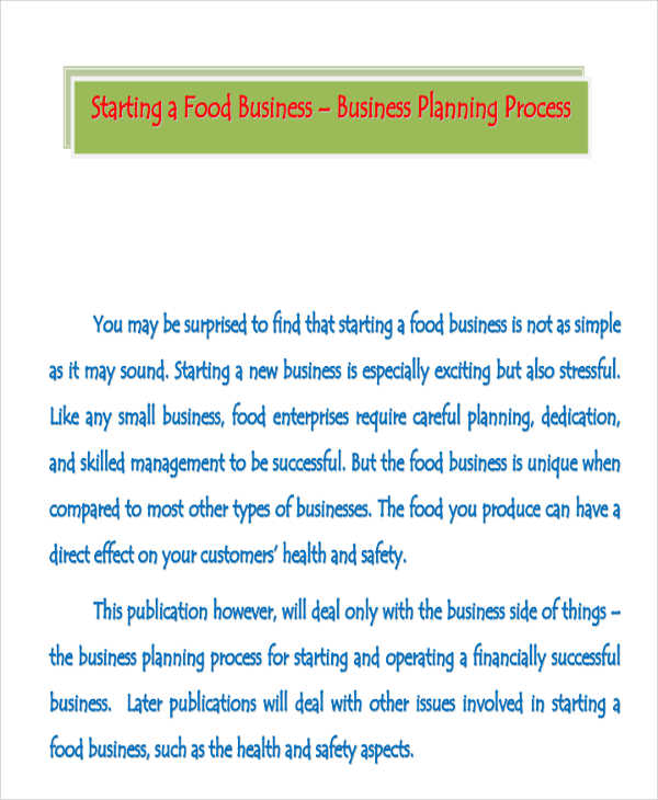 food processing business plan sample