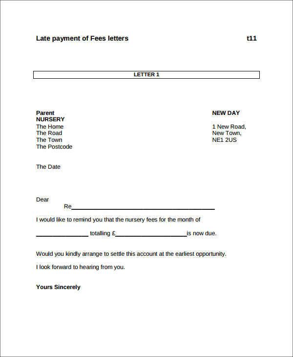 Late Payment Fee Example Letter