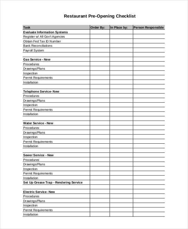 Restaurant Inventory Checklist Template