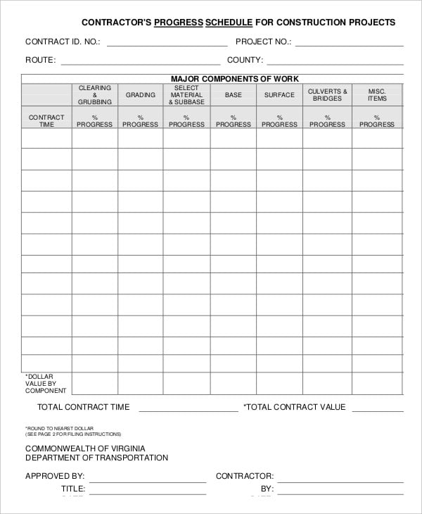 construction work schedule templates  6 free word pdf