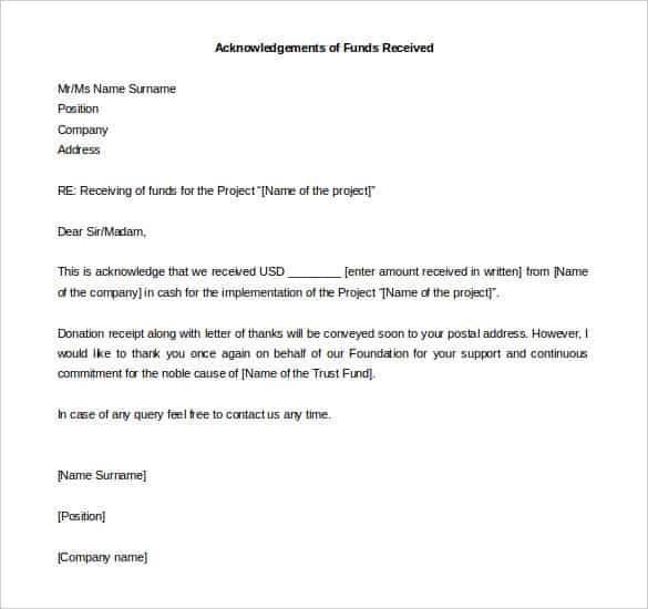 acknowledgement letter of funds received word format download min