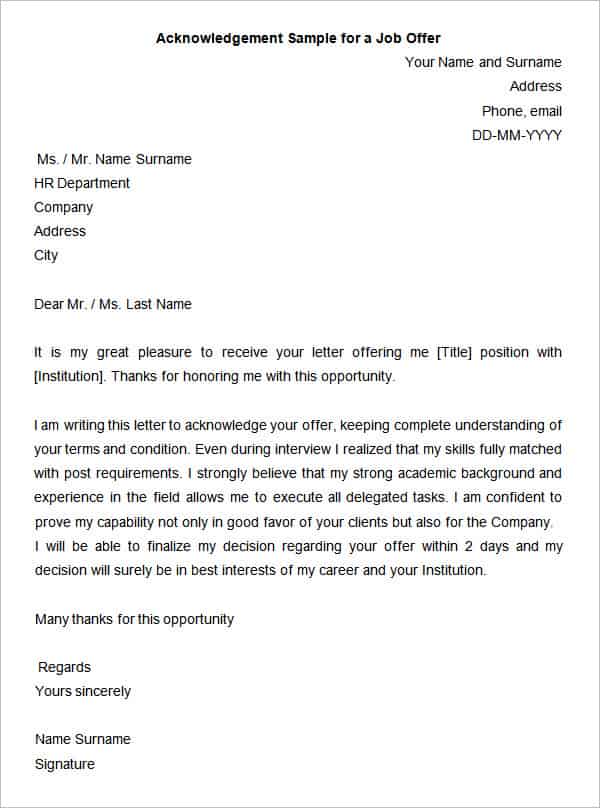 Employee Acknowledgement Letter Sample