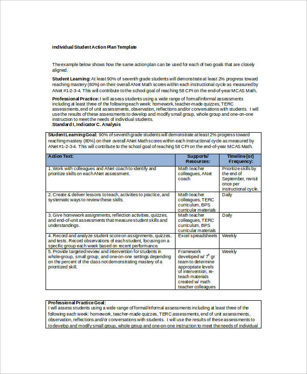 individual student action plan template