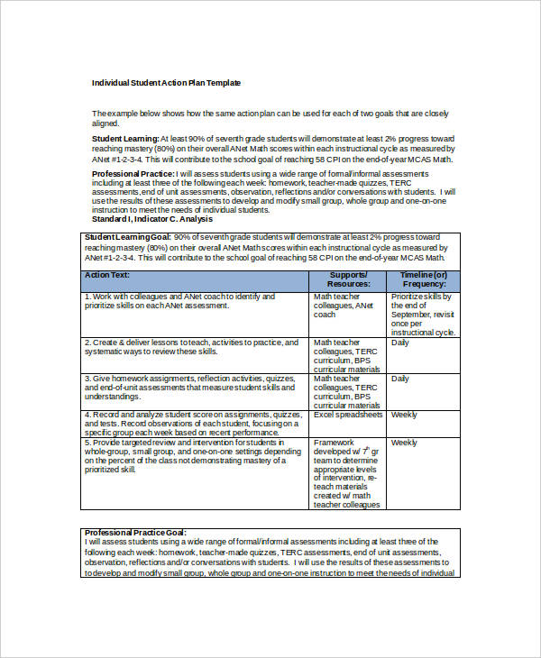 Student Action Plan Template 9 Free Word PDF Format Download 