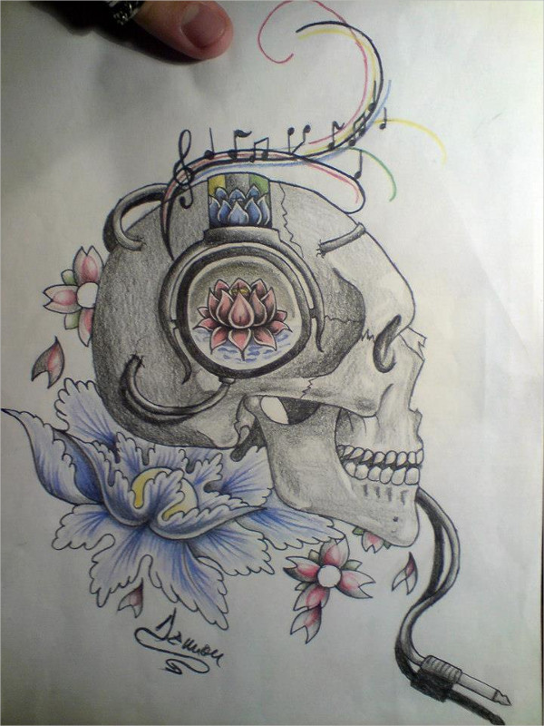 skull music drawing