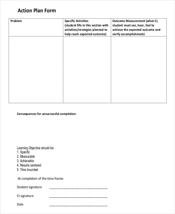 student action plan form