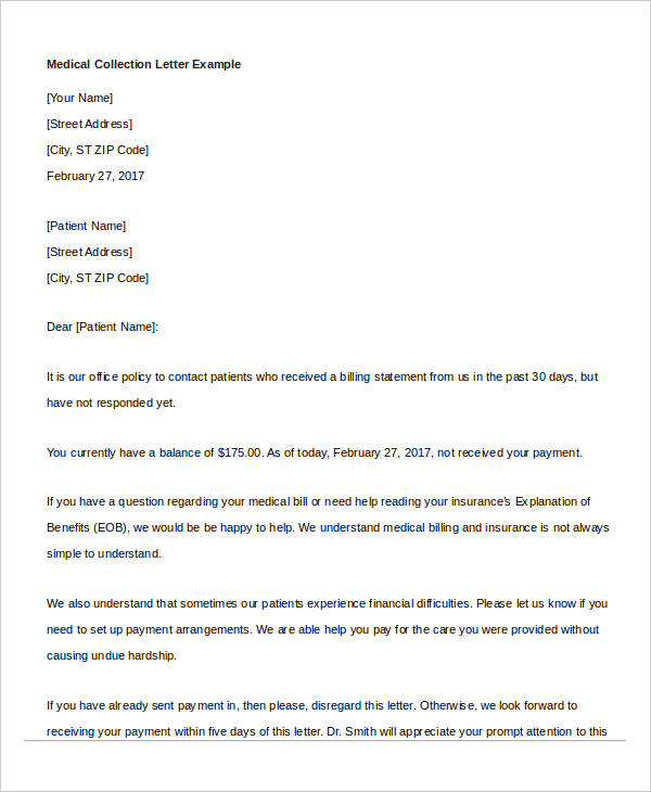 medical collection letter template